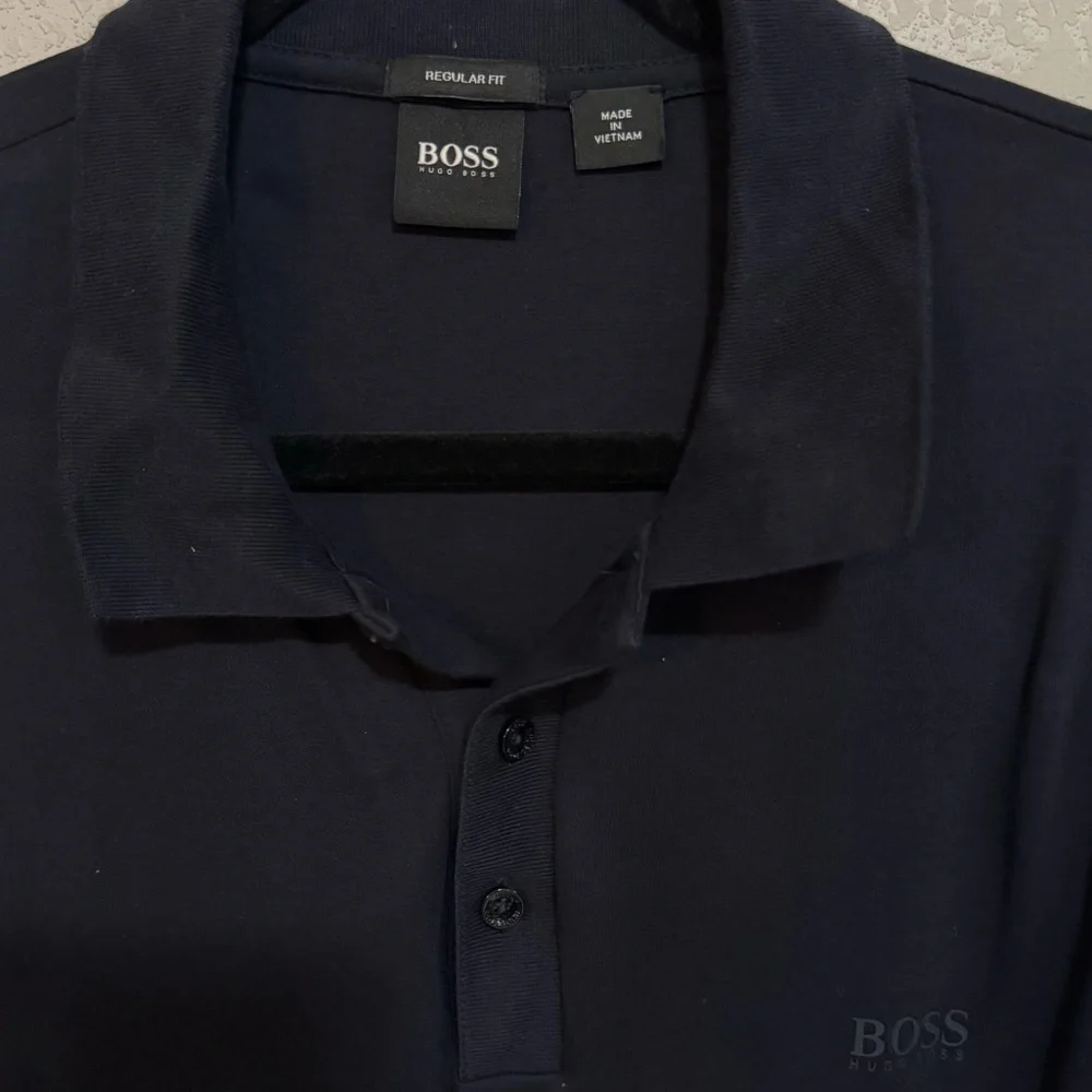 Boss Dark Blue Polo with Striped Sleeves - Picture 2 of 4